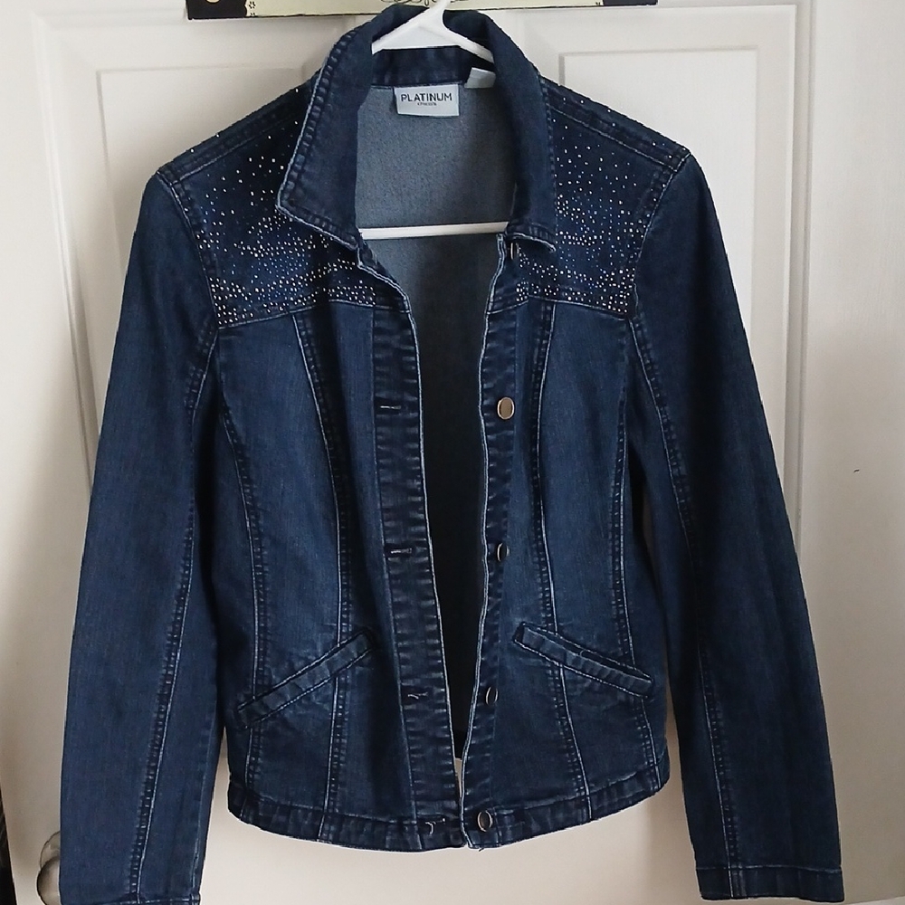 Chico's Studded Dark Blue Jean Jacket